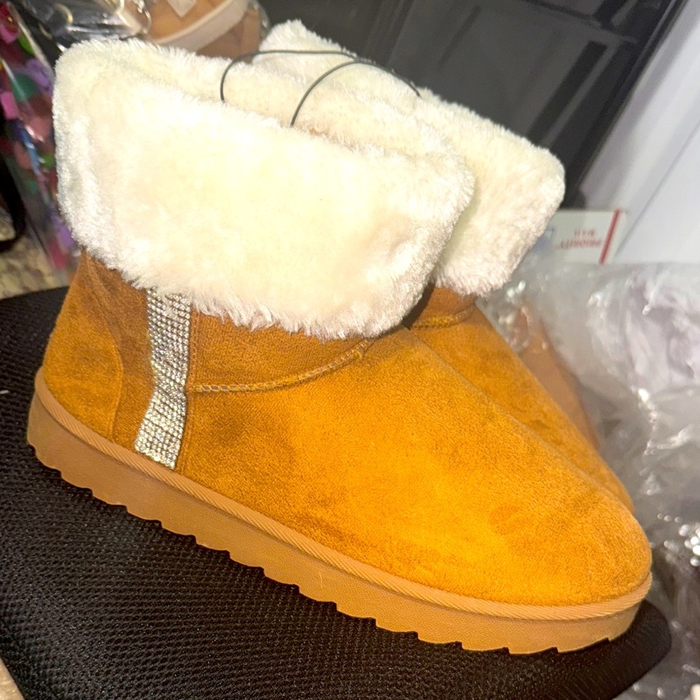 Cozy Faux Fur Lined Boots with Rhinestone Detail